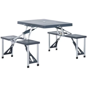 Outsunny Portable Folding Picnic Table and Chair Set, Aluminium Frame Dining Furniture with Four Chairs for Camping, BBQ Party, Suitcase Design, Blue