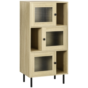 HOMCOM Estante para Livros Armário para Livros com 3 Portas de Vidro Armazenamentos Abertos e Pés de Aço 60x40x120cm Madeira