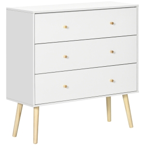 HOMCOM Cassettiera 3 Cassetti con Maniglie in Truciolato e Legno di Pino per Soggiorno e Camera, 80x30x80 cm, Bianco