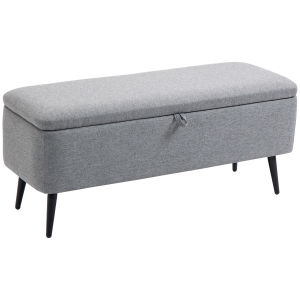 HOMCOM Banco de Armazenamento Estofado em Linho com Tampa Abatível e Pés de Aço Carga Máxima 150kg 102x40x39,5cm Cinza