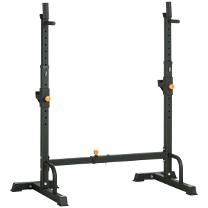 HOMCOM Porta Bilanciere con Supporti per Dip Station e Push Up in Acciaio, Altezza e Larghezza Regolabile, Nero
