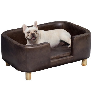 Lit canapé chien chat + coussin fourni revêtement PU chocolat