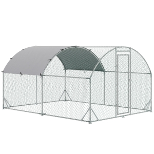 PawHut Galinheiro para Exterior para 6-12 Galinhas de Aço Galvanizado com Teto de Tecido Oxford 2,8x3,8x1,97m Prata