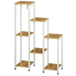 Outsunny Suporte para Plantas Suporte de Exibição de Vasos de Plantas com 7 Prateleiras 65x23x94,5cm Madeira e Branco
