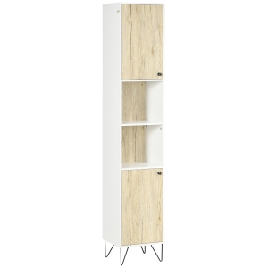 kleankin Meuble colonne de salle de bain armoire toilette haute pied épingle 2 placards avec étagère 30 x 31,5 x 169 cm