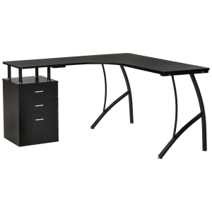 HOMCOM Escritorio Esquinero para Ordenador en Forma de L con 3 Cajones para Oficina Estudio 143,5x143,5x76 cm Negro