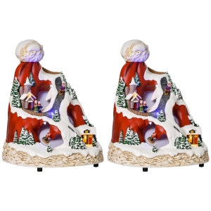 HOMCOM Sat de Craciun luminos cu 4 schiori si 8 sunete, set 2 decoratiuni de Craciun cu lumini LED colorate, 19x18,5x24 cm