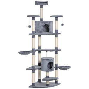 PawHut Arbre à chat XXL arbre à grimper pour chat multi-équipements griffoirs 6 plate-formes 2 niches hauteur 200 cm gris