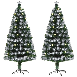 HOMCOM Set de 2 pomi de Craciun artificiali cu 130 de ramuri, lumini LED si fibre optice, baza pliabila detasabila, Φ63x120 cm, verde