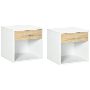 HOMCOM Comodino Moderno con Cassetto e Ripiano Aperto, Set 2 Pezzi in Truciolato per Camera da Letto e Soggiorno, 47.5x40x45 cm