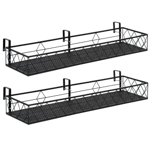 Outsunny Suport de ghiveci de exterior cu carlige pentru balustrada, set de 2 piese pentru balcoane si terase din metal, 100x31x12 cm, negru