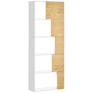 HOMCOM Estante de 5 Níveis Estante para Livros com 5 Portas e Compartimentos Abertos 63x22x166cm Branco e Madeira