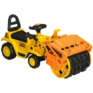 HOMCOM Excavator cu role, sunet realist, masina de constructii pentru copii, camion de constructii cu stocare sub scaun, roti cu banda de rulare