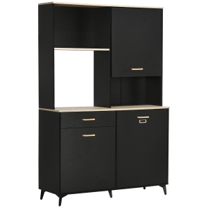 HOMCOM Armário de Cozinha com 1 Gaveta 3 Portas e Armazenamento Aberto Estilo Moderno 119x41x180cm Preto