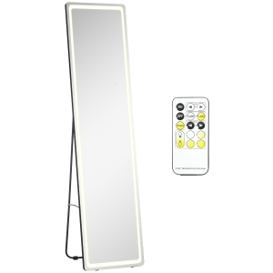 HOMCOM Espelho de Pé com Luzes LED Controlo Remoto 3 Cores de Luzes Ajustável Brilho Ajustável 40x51x156,5cm Prata e Preto