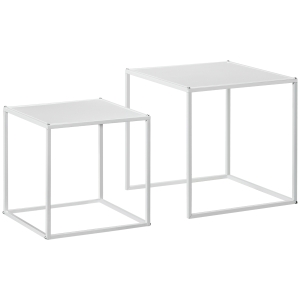 HOMCOM Set de 2 masute de cafea patrate stivuibile, masute laterale si de living din otel, alb