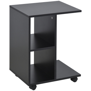 HOMCOM Masa laterala in forma de C cu 2 rafturi deschise si 4 roti pivotante, PAL, 45x35x58cm, negru