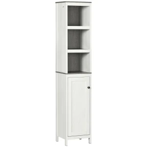 Kleankin Narrow Bathroom Cabinet, Tall Storage Unit with 3 Shelves, Adjustable Interior Shelf, Vintage White