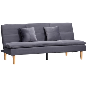 HOMCOM Sofá Cama de 3 Lugares com Encosto Ajustável em 2 Posições 2 Almofadas e Pés de Madeira Sofá Moderno 181x92x84cm Cinza