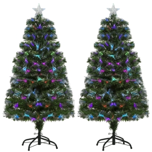 HOMCOM Set 2 Alberi di Natale da 120cm con 130 Luci LED, Fibre Ottiche Colorate e 130 Rami
