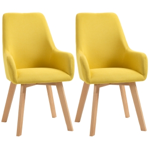 HOMCOM Juego de 2 Sillas de Comedor Tapizadas con Respaldo Alto y Patas de Madera de Caucho 60x67,5x101 cm Amarillo