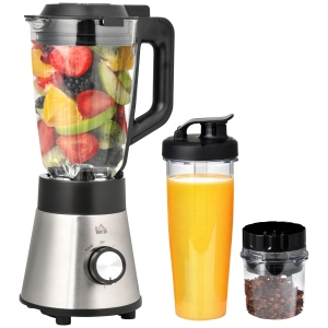 HOMCOM Blender Smoothie Maker, 900W Countertop Blender with 5 Speed Setting, Pulse Function, 1.5L Mix Cup, Portable Cup and Grinder for Ice, Fruit, Vegetable and Nut
