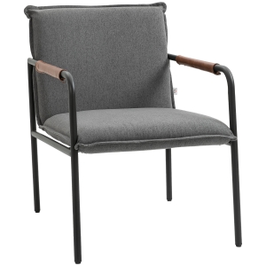 HOMCOM Fauteuil de salon design fauteuil en lin rembourré chaise de loisirs avec accoudoir structure en acier charge max. 150 Kg 65,5 x 85 x 85 cm gris