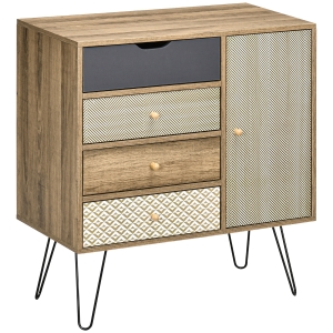 HOMCOM Cómoda con 4 Cajones Estilo Boho Cajonera de Madera con Patas de Metal para Salón Dormitorio 79x39x86 cm Marrón