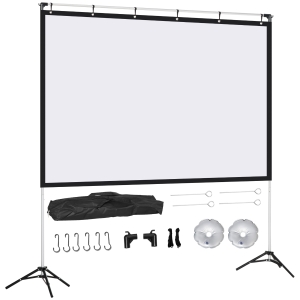 HOMCOM Projector Screen and Stand, 80 Inch Portable Front & Rear Projection Screen, 4K HD 16:9 Screen for Outdoor and Indoor, Home Theater, Presentation
