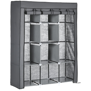 Armoire De Rangement Dressing Avec Housse - 105x43x170 Cm, 6 étagères, Tringle 60 Cm, Noir