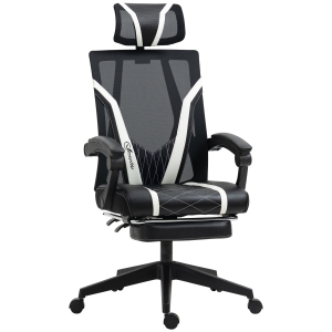 Vinsetto Fauteuil de bureau ergonomique style gaming pivotant 360° dossier inclinable 60 x 61 x 114-122 cm noir et blanc