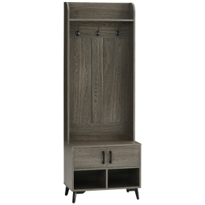 HOMCOM Meuble d'entrée vestiaire avec 3 patères 2 casiers 2 portes 1 étagère supérieure et 1 banc 60 x 34 x 170 gris