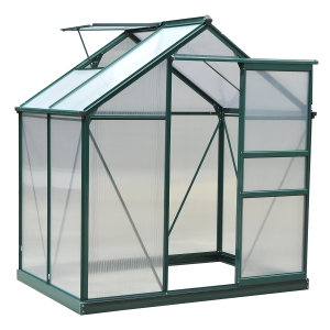 Outsunny Serra da Giardino in Policarbonato Anti UV 190x132x201cm, Serra per Piante con Struttura in Alluminio, Finestra e Porta Scorrevole
