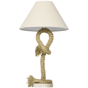 HOMCOM Nautical Style Table Lamp with Fabric Lampshade, Twisted Rope Bedside Lamp for Bedroom, Study, Living Room, Beige