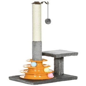 PawHut CatÂ TreeÂ TowerÂ ActivityÂ CenterÂ ClimbingÂ StandÂ KittenÂ HouseÂ FurnitureÂ withÂ ScratchingÂ PostsÂ Toy abdÂ PerchÂ 56cmÂ Grey