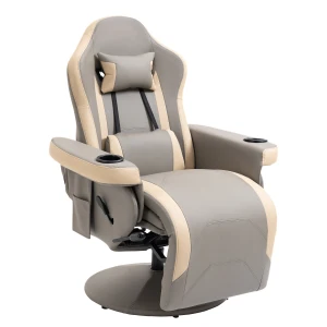 HOMCOM Manual Recliner Chair Armchair PU Leather Lounge Chair w/ Adjustable Leg Rest, 135Â° Reclining Function, 360Â° Swivel, Grey