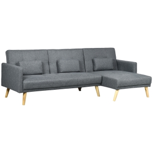 HOMCOM Canapé d'angle convertible avec méridienne 3 places accoudoirs 3 coussins rembourrées 245 x 127 x 83 cm gris