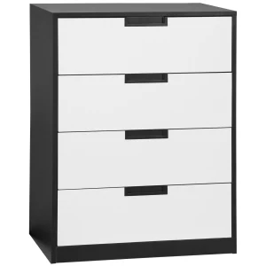 HOMCOM Storage Drawer Chest, 4-Drawer Organiser Cabinet for Bedroom or Living Room, 60cm x 40cm x 80cm, White and Black