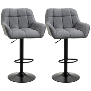 HOMCOM Barhocker 2er-Set Retro-Design höhenverstellbar Kunstleder Leinenoptik Grau + Schwarz
