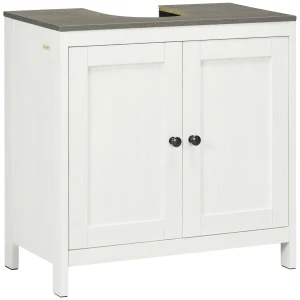 Kleankin Floor Standing Bathroom Sink Cabinet, Modern Under Sink Storage Cupboard with Adjustable Shelf, Double Doors, Antique White