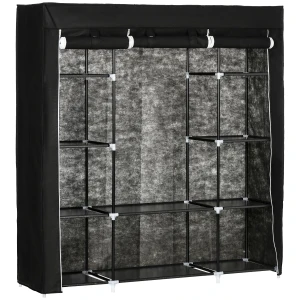 HOMCOM Portable Fabric Wardrobe with 10 Shelves, 1 Hanging Rail, Foldable Closet Storage, 150 x 43 x 162.5 cm, Black