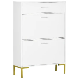 HOMCOM Modern Shoe Cabinet with 2 Flip Doors, Drawer and Adjustable Shelf, Hallway Shoe Cupboard Storage Organizer for 12 Pairs of Shoes, White