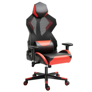 Vinsetto Gamingstuhl Bürostuhl Schreibtischstuhl Ergonomisches Design Rennstil modern höhenverstellbar Schaumstoff Nylon Kunstleder Schwarz+Rot 72x77x 130-140 cm