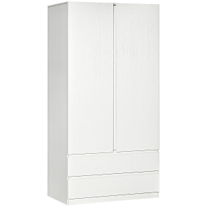 HOMCOM Armadio Guardaroba in Truciolato Bianco con Appendiabiti e 2 Cassetti Scorrevoli per Camere da Letto, 100x60x200 cm