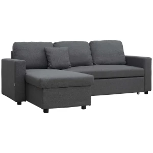 HOMCOM 3 Seater Corner Sofa Bed with Storage, L Couches for Living Room with Chaise Lounge, Double Sofa, Grey