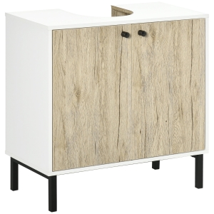 kleankin Meuble sous lavabo moderne piètement en métal double porte 60 x 30 x 60 cm - blanc et couleur bois