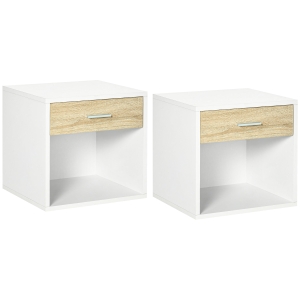 HOMCOM Set de 2 noptiere moderne, cu sertar si raft, masa laterala pentru camera de zi, dormitor, alb