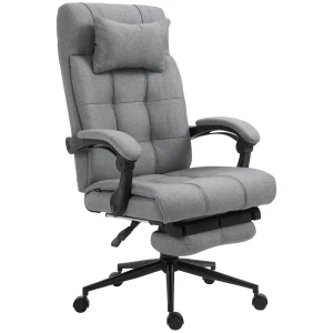 Vinsetto Ergonomic Office Chair with Footrest, Armrests, Lumbar Support, Headrest, Adjustable Height for Comfort, Light Grey