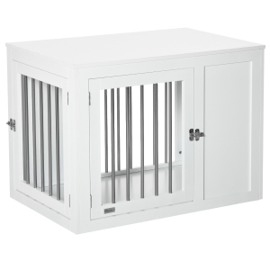 PawHut Two-In-One Dog Cage and Side Table, with Two Lockable Doors, for Medium Dogs - White