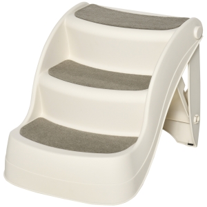 PawHut Foldable Pet Stairs Portable Dog Steps 3-Step Design with Non-slip Mats for High Beds, Sofas, 49 x 38 x 38 cm, Cream